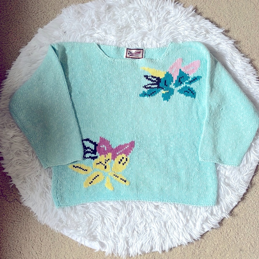 Vintage Merona Sport Cropped Knitted Floral Sweater